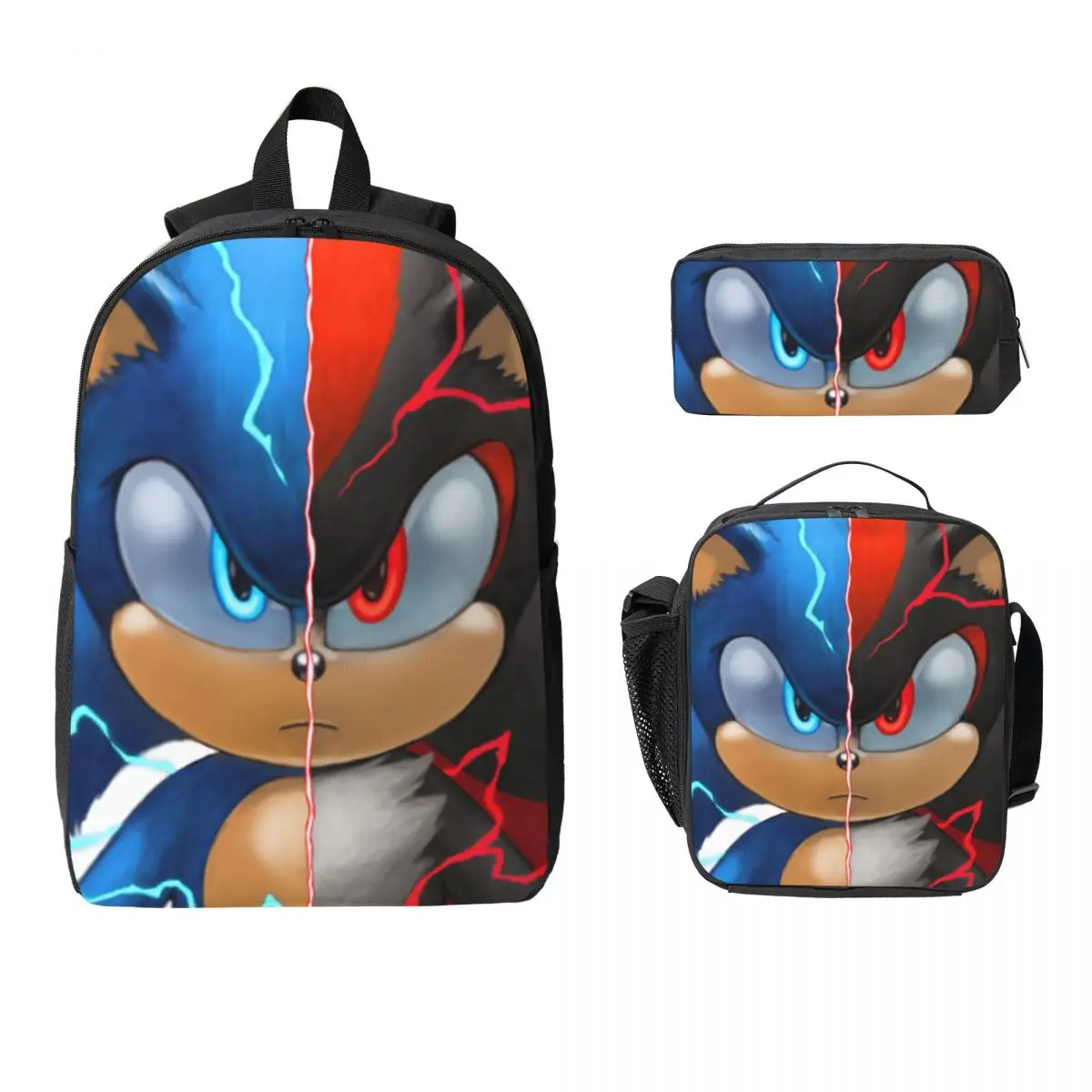 Sonic Shadow Backpack Boys Girls BookBag School Bag Computer Shoulder Bags 3ps Insulated Lunch Bag Pencil Case