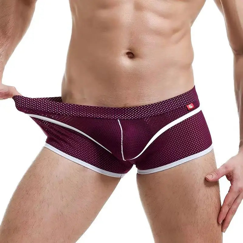 

Mens Bikini Underwear Mesh Boxer Shorts Low Rise Pouch Bulge Nylon Swimming Trunks Wang Jiang Panties Ropa Interior De Playa