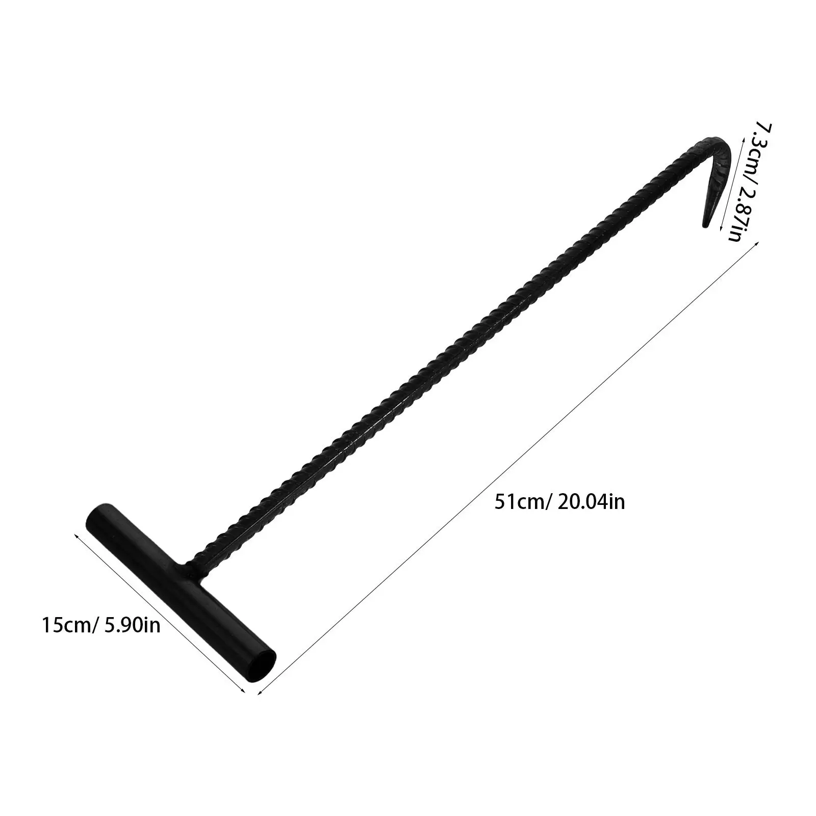 Manhole Hook Black 50Cm Heavy Duty Steel Long Handle Manhole Lid Lifting Tool Sewer Drain Grate Pulling Tool Sewer Hook
