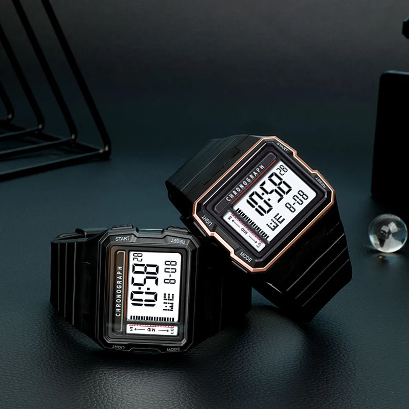 UTHAI Watch Men Square Digital Watches Sports Running Time 3ATM Waterproof Alarm LED Fall resistant Male Student Clock Watches