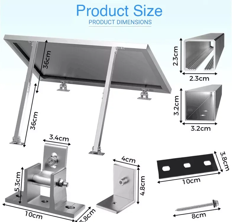 1set Adjustable Solar Panel Tilt Mount Brackets With Foldable Legs & Base For 100-500W Panels For Roof/RV/Boat Off-Grid System