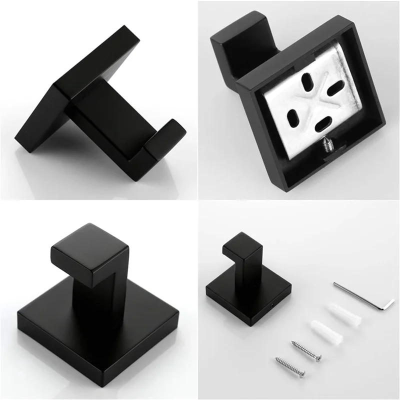 YHYS 2 حزمة ماتي الأسود خطاف المنشفة حمام من الفولاذ المقاوم للصدأ الصدأ برهان الملابس منشفة خطاف تعليق المعاطف الحائط مربع المرحاض المطبخ