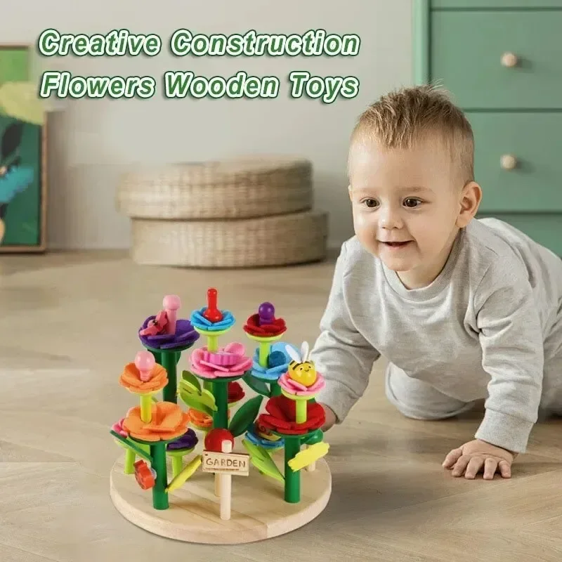 Montessori Flower Garden Building Wooden Toys Flower Arrangement Game Creative Educational Toy for Kids Toddler Toys Girls Gift