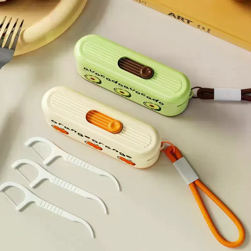 Portable Floss Dispenser Includes 10Pcs Automatic Storage Box Organiser Oral Care Disposable Sticks