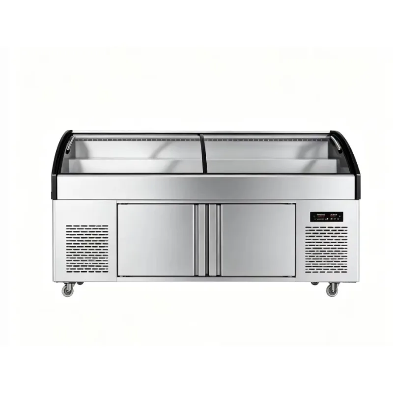 1.8M commercial double temperature two-layer stepped display refrigerator, dual compressor, LED light, easy to clean