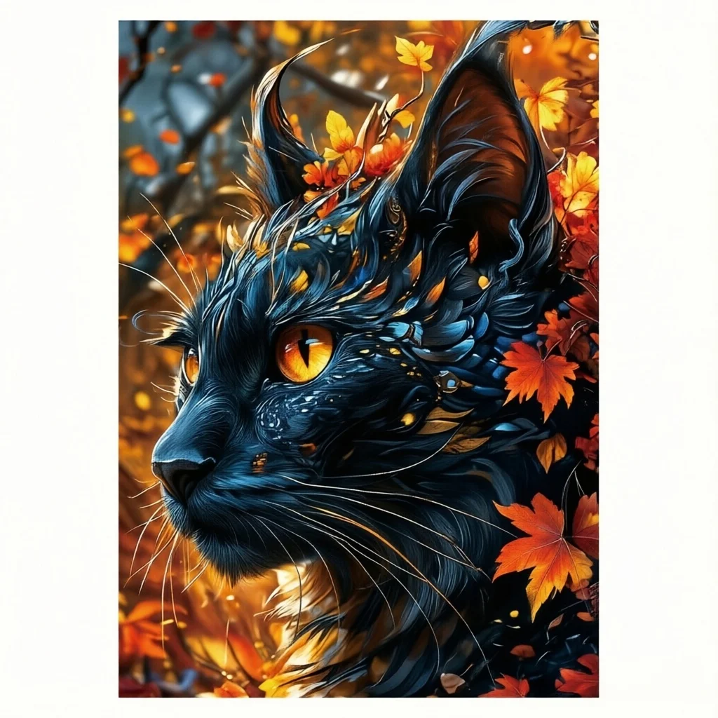 Cute Kitten Jigsaw Puzzle, Flower Garden Cat, Fall Black Orange Cat, Autumn Branch Black Cat, Halloween Kitty, 500~2000 Pieces