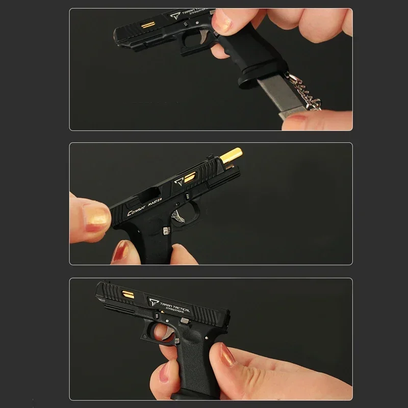 1PC 1:3 Mini Gun Pendant Nylon Hand Grab Half Alloy TTI G34 Pistol Model Metal Keychain