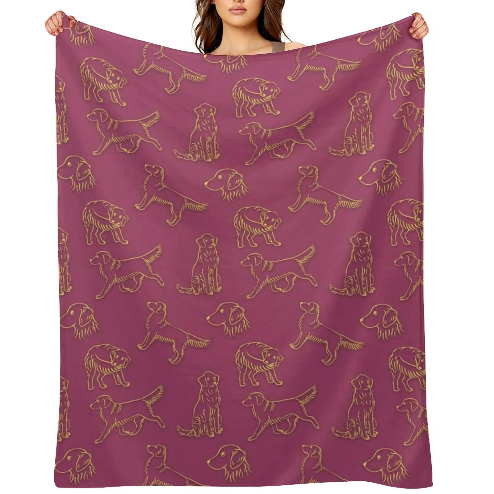 Golden Retriever Pattern (Berry Background) Throw Blanket Tourist Vintage Bed covers Kid'S Sofas Decoratives Blankets