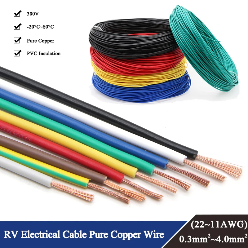 1~10m RV Copper Wire PVC Electrical Extension Cable Single-Core Multi-Stranded Hookup Building Wire For Car Audio Wires Motor