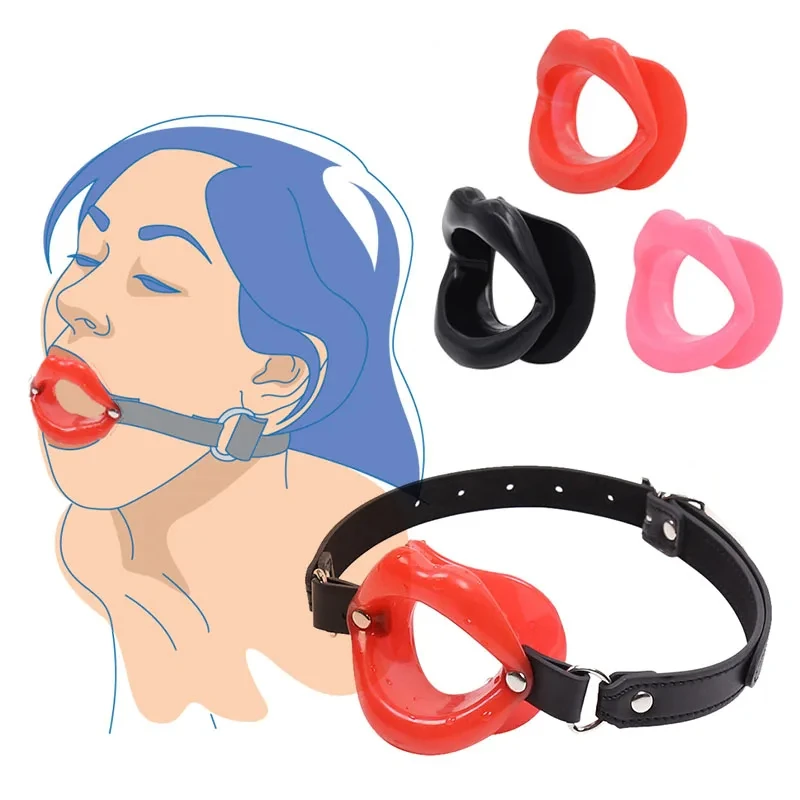 PU Leather Lips Ring Open Mouth Gag Silicone Ball BDSM Bondage Slave Flirting Restraint Erotic Sex Toy for Couples Adult Games