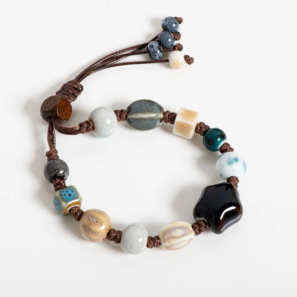 خمر ستار السيراميك حبة سوار قابل للتعديل 16-26 سنتيمتر اليدوية متعدد الألوان الصقيل مجوهرات مع الحبل الشمع S02-062