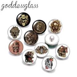 New steampunk skull Mechanical Punk 10pcs Round 12mm/18mm snap buttons for 12mm/18mm snap necklace DIY findings jewelry