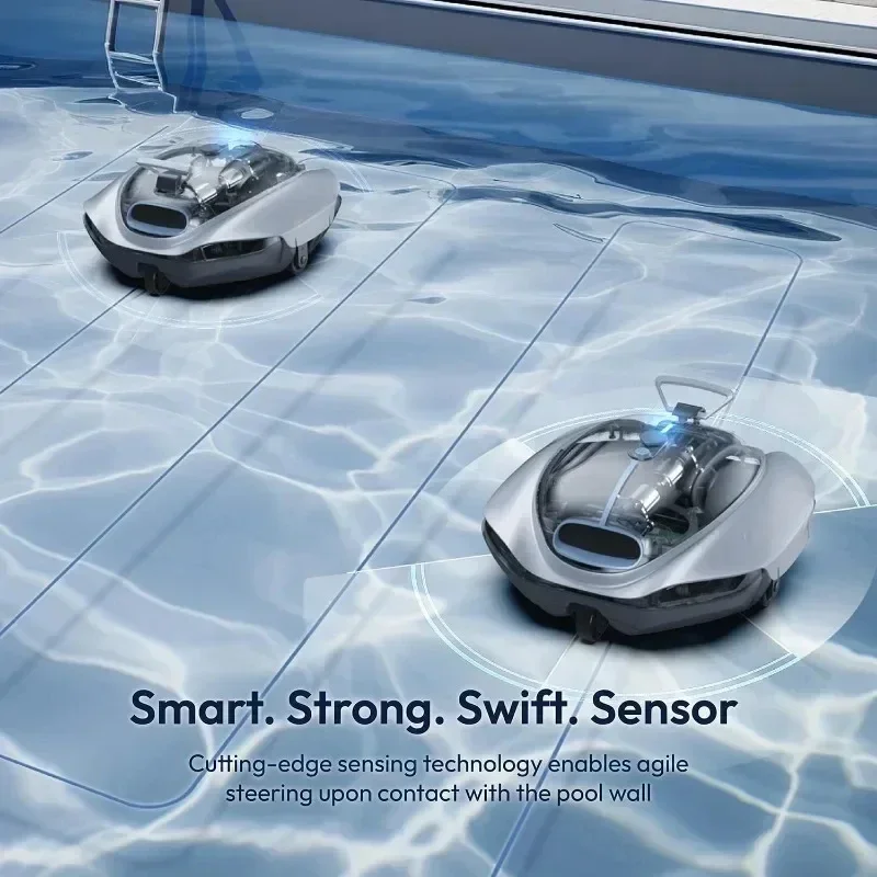 Cordless Pool Cleaner Robot, Aspirador de piscina com sucção Superior, Indicador LED Self-Parking, Aumento da capacidade