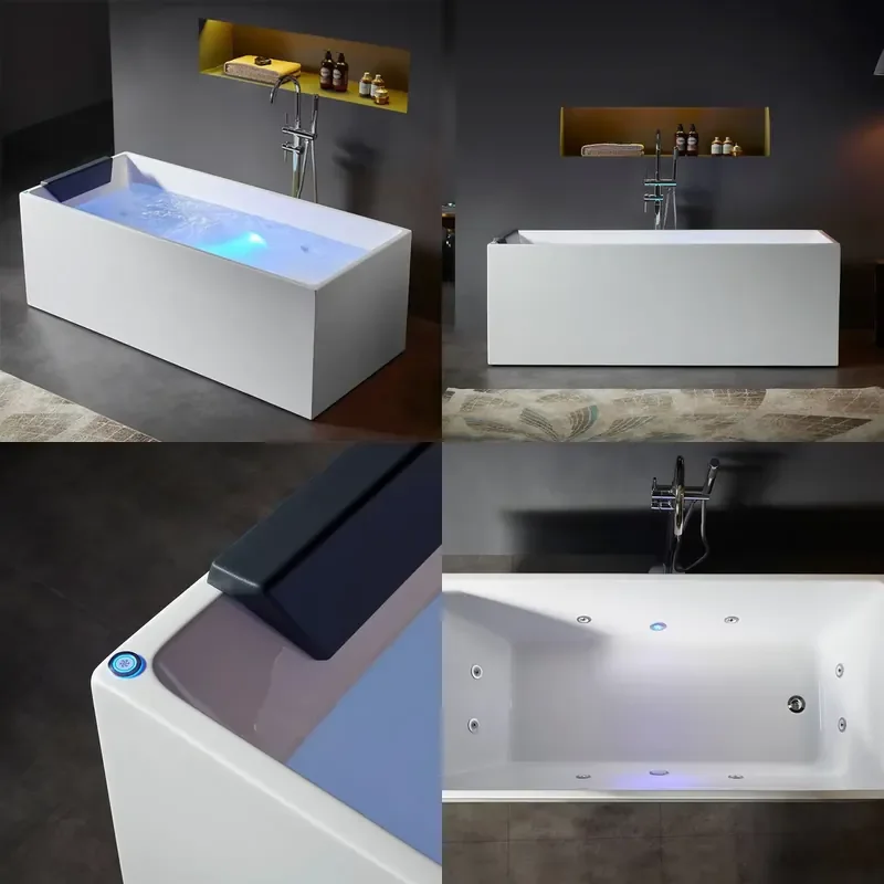 Freestanding Rectangular Air and Whirlpool Jetted Bathtub Hydrotherapy Hot Tub