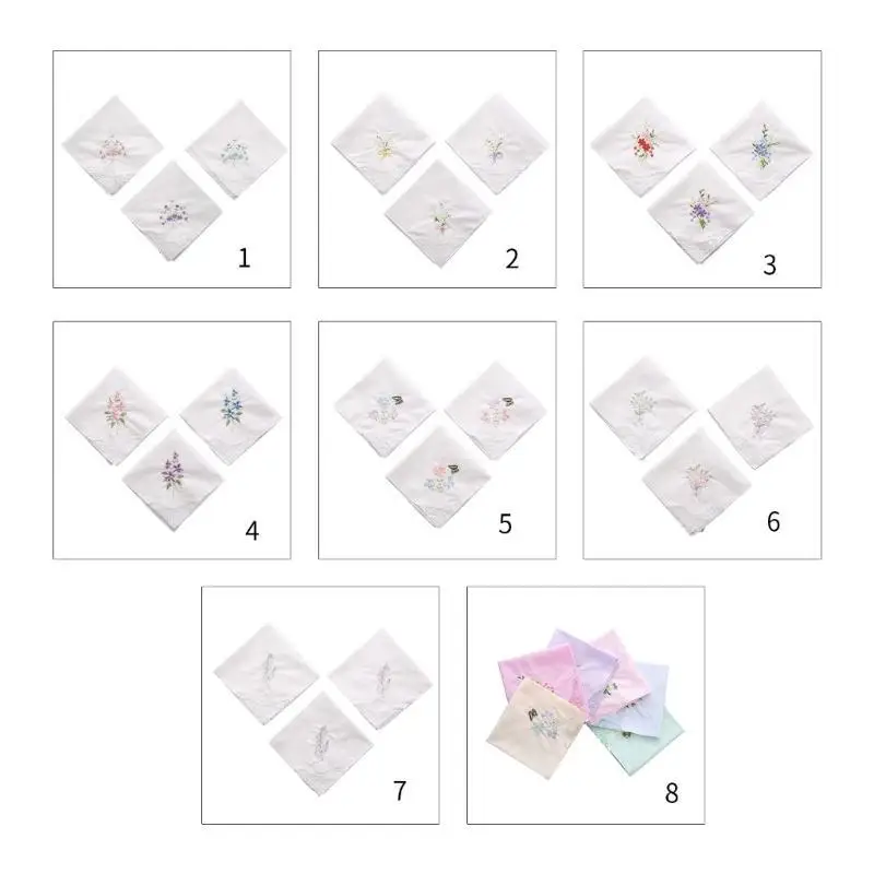 

39BD Colorful Handkerchief Square Towel Cotton Soft Embroidered Ladies Handkerchief