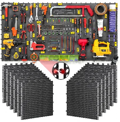 Plastic PegBoard Wall Organizer Kit, 12 Black Panels 120 X 60 cm, 428 Accessories with Hooks, Clips & Holders, Modular Tool Stor