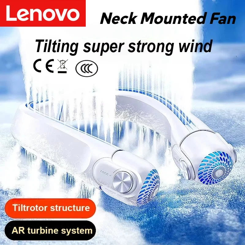 レノボポータブルハンギングネックファンブレードレスマウントミニusb充電式ミュートledデジタルディスプレイ電動ファン夏用エアクーラー