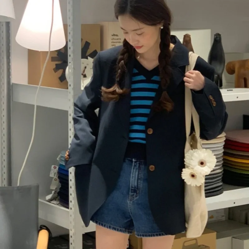 بدلة نسائية كورية أنيقة من Jaet باللون الأصفر الدافئ بزر واحد فضفاض غير رسمي مناسب للتنقل ومتعدد الاستخدامات طويل Sve #1