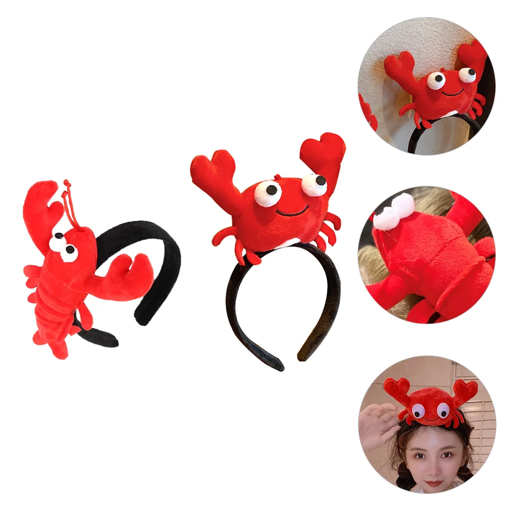 

2 Pcs Lobster and Crab Headband Stuffed Animal Plush Nail Stickers Octopus Hat The Simple