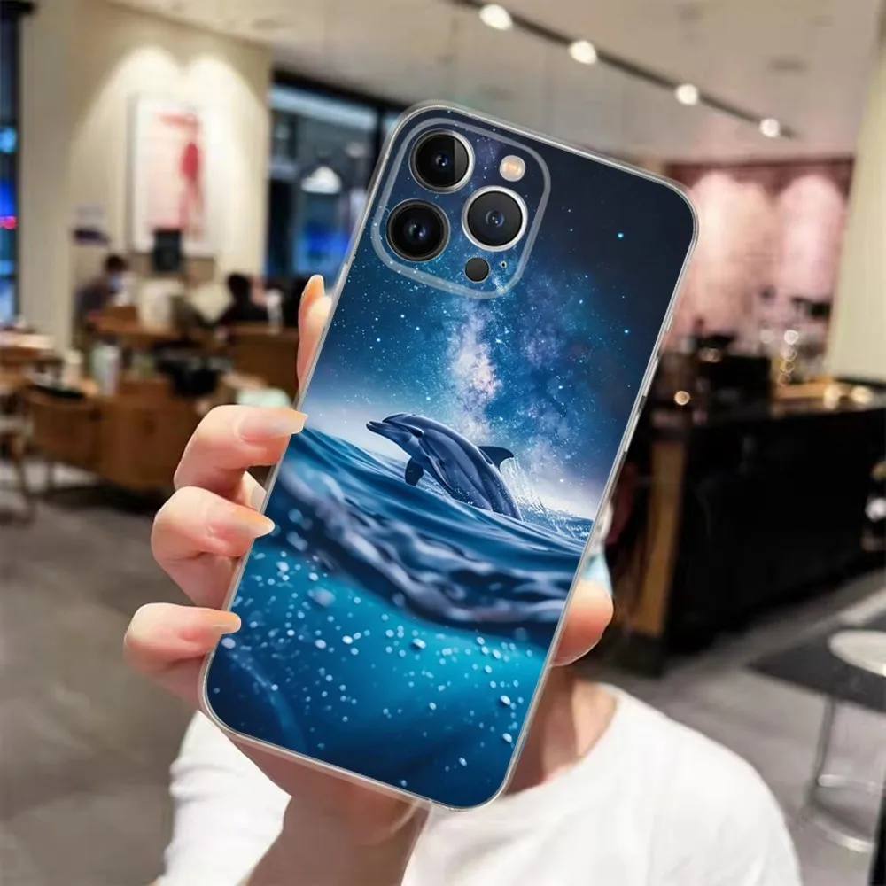 

Funny Ocean Animal Dolphin Transparent Phone Case For iPhone 15 14 13 12 11 Pro Xs Max Mini XR X 7 8 Plus Transparency Funda