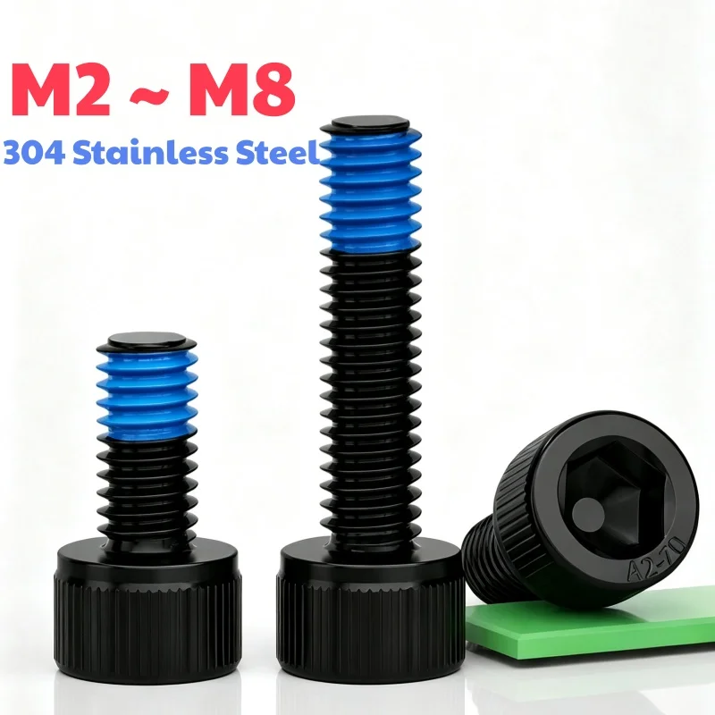 304 Stainless Steel M2 M2.5 M3 M4 M5 M6 M8 Black Hexagon Hex Socket Allen Screws Bolt Dispensing Anti-loosening Screw