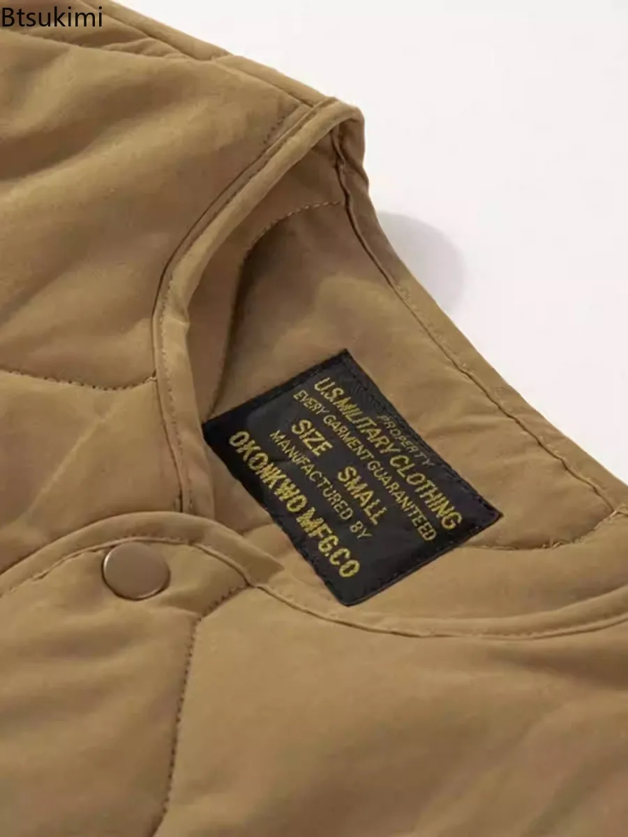 2025 New Cotton Quilting Jacket Men Autumn Winter Retro Thickened O-neck Warm Coat Mens Solid Techwear Button Up Casual Jackets