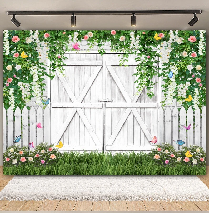 Spring Photography Backdrop Natural Scene Garden Flower Green Grass Floral Fence Kids Easter Decor Background Photo Studio