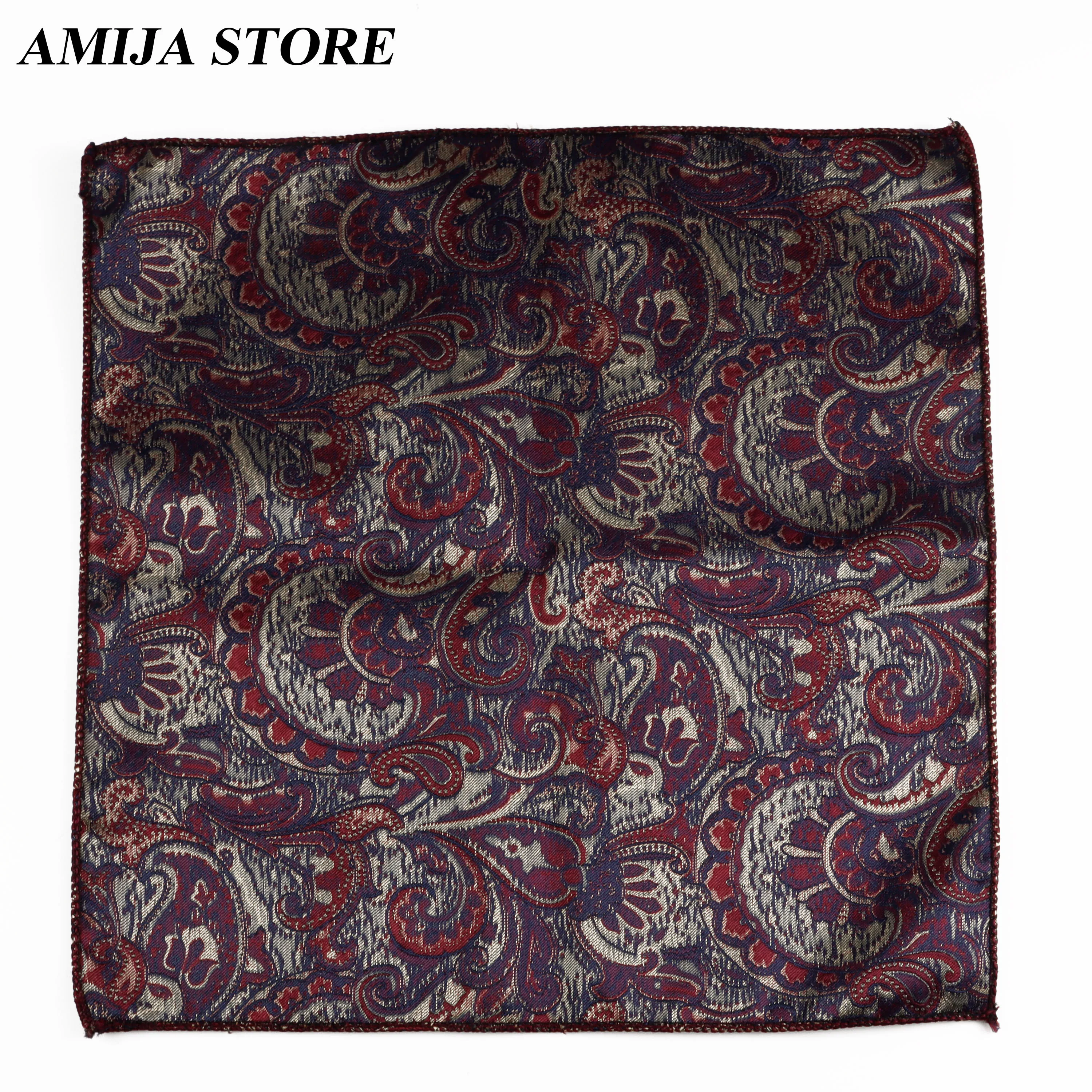 Luxury Design ดอกไม้ผ้าเช็ดหน้า Paisley รูปแบบ Pocket Square โพลีเอสเตอร์ผ้าเช็ดหน้าผู้ชายสําหรับธุรกิจงานแต่งงานของขวัญ
