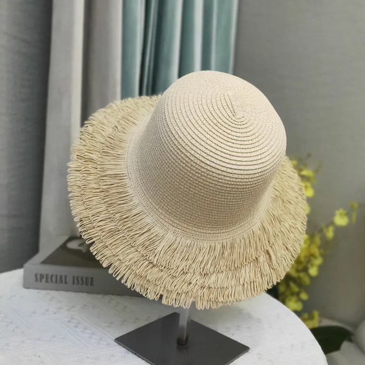 

Designer Brand New Three-layer Raw Edge Spring and Summer Women's Sunscreen Straw Hat Travel Outdoor Sun Visor Cap Fisherman's