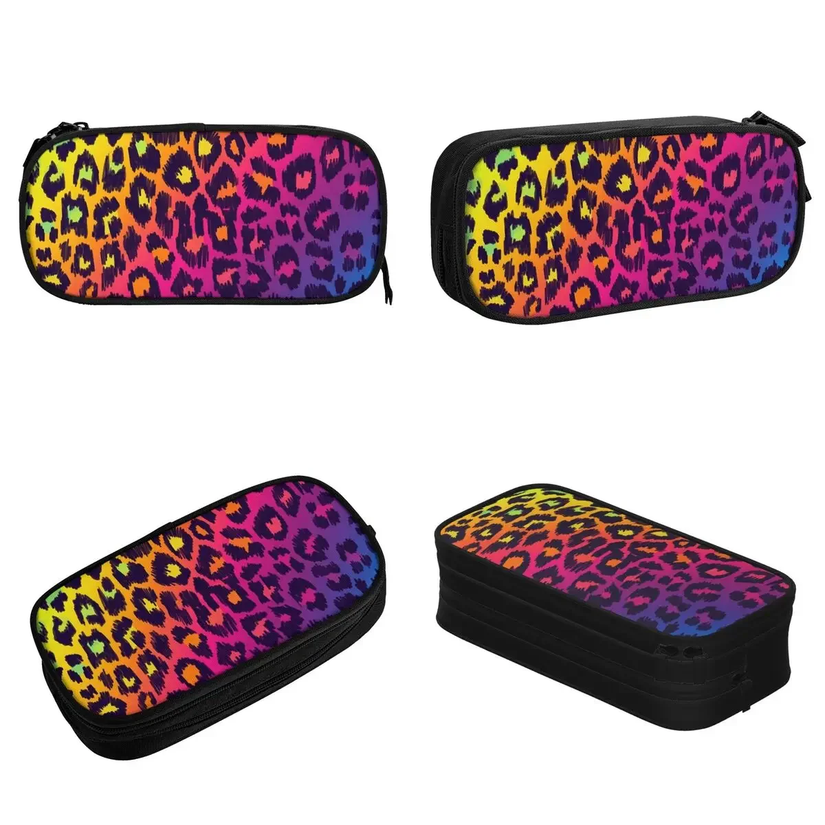 Rainbow Leopard Pencil Case Cheetah Animal Pencilcases Pen Holder for Girls Boys Large Storage Bags Office Zipper Accessories