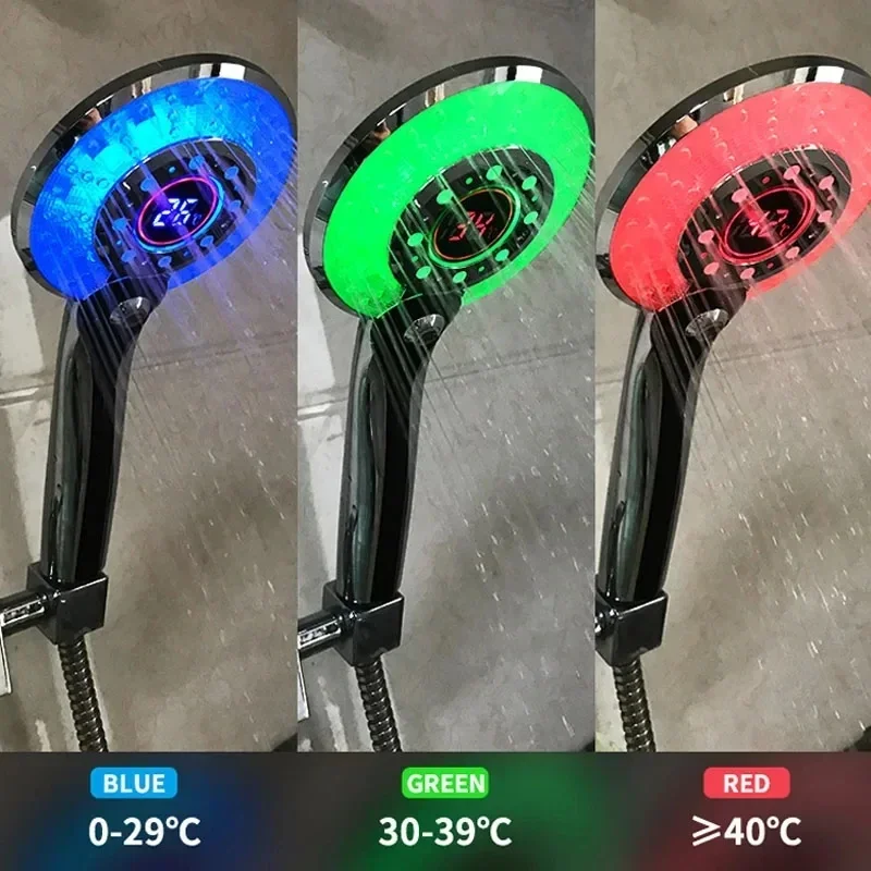 

LED shower head, digital temperature control shower head, 3 spray modes, water-saving shower filter, bathroom accessories