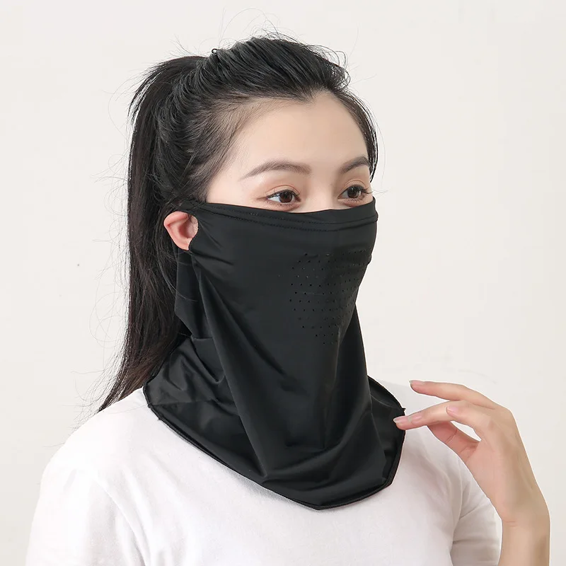 Summer Sunscreen Ice Fabric Mask Breathable Hole Neck Face Scarf Protection Integrated Ear Hanging Neck Quick Dry Cycling Unisex