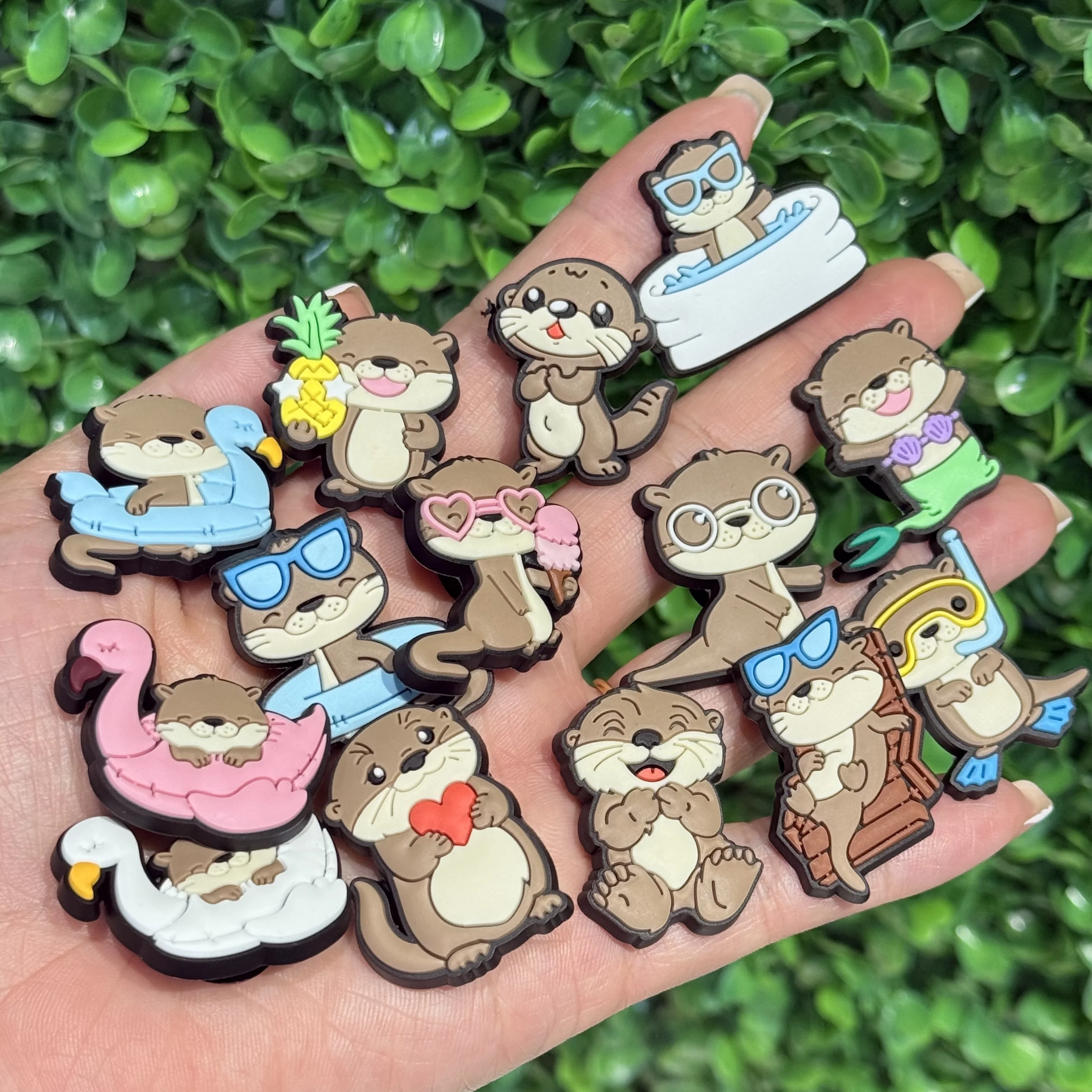 Hot Sales 1-14Pcs Cute Sea Otter PVC Shoe Buckle Charms Kids Popular Clogs Decorations For Holiday Present