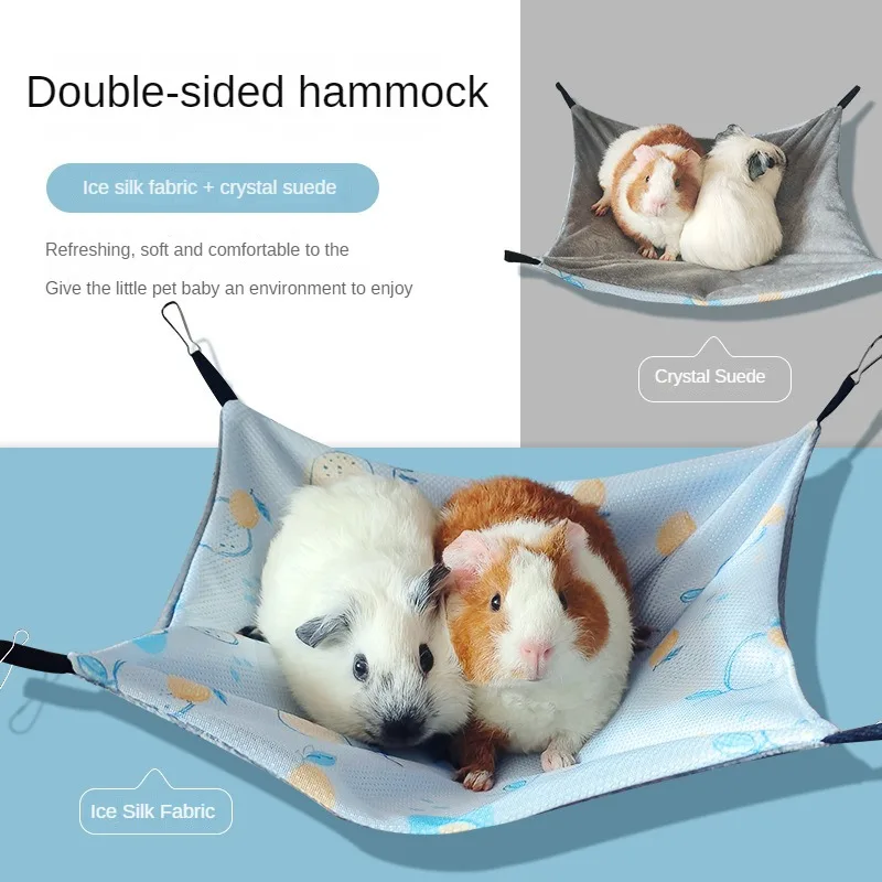 Small Pet Double-sided Hammock Summer Breathable Ice Silk Hamster Hammock for Ferret Sugar Glider Guinea Pig Rabbit Accessories