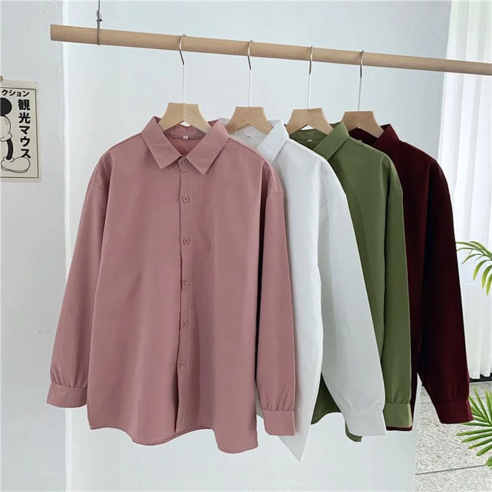 Casual Shirts Women Loose Solid Candy All-match Colors Single Breasted Tops Chic Long Sleeve Turn-down Collar Blouses Students