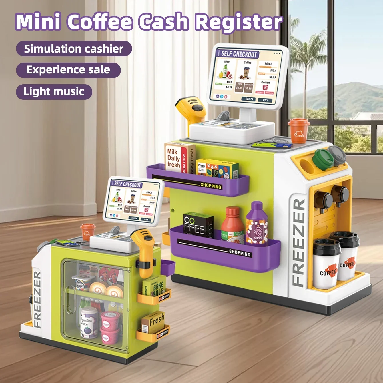 46Pieces Set Girls Electric Coffee Machine Simulation Cash Register Toy Role Pretend PlayKids Calculator Miniature Food Toys Kid