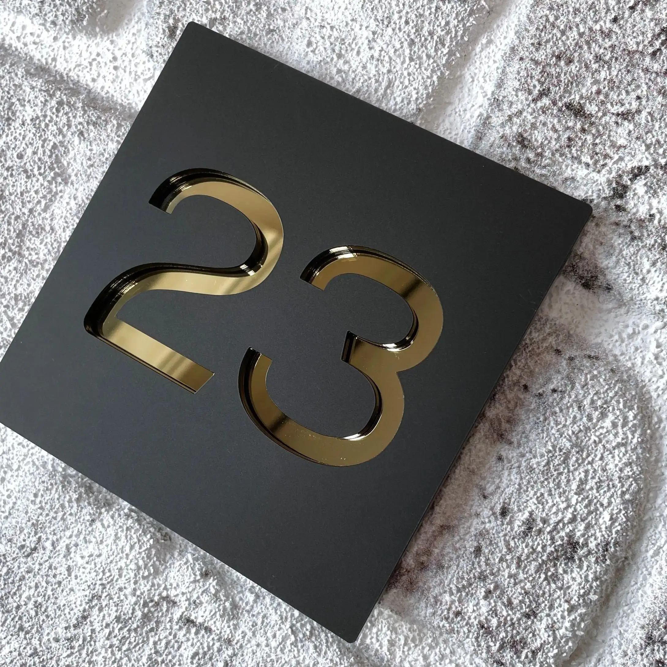 

House Number Plaque Premium House Sign Door Number 3D effect Matt Black Acrylic Sign Floating Black and Silver, Black and White