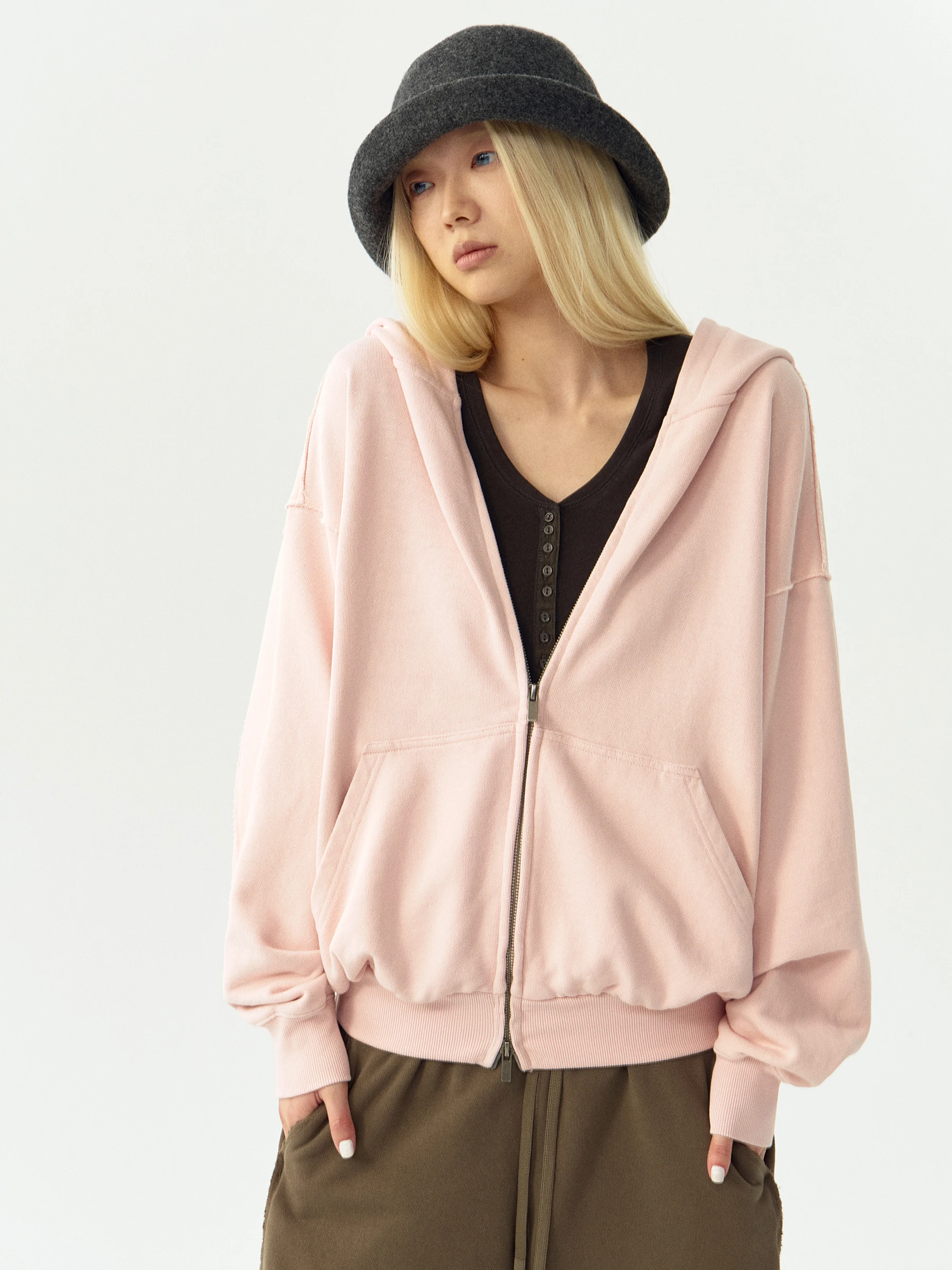 Vermo Classic Loose Style Retro Good Wear Frayed Design Sweatshirt Cardigan Outerwear Seven-Quarter Sweatpants Set Cotton Lon...