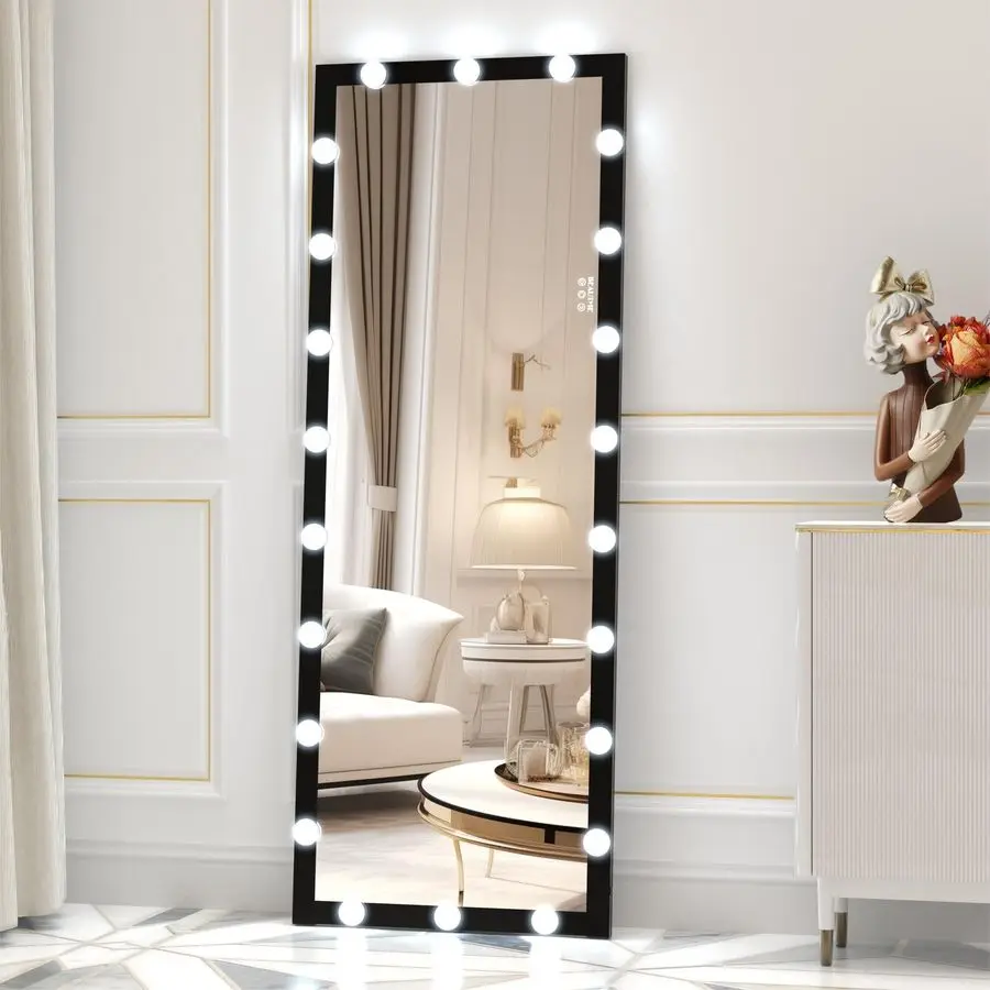 

Зеркало в полный рост с подсветкой, 63 x 24 дюйма, 22 светодиодных лампы, 3 цвета света, регулируемая яркость, толстая алюминиевая рама