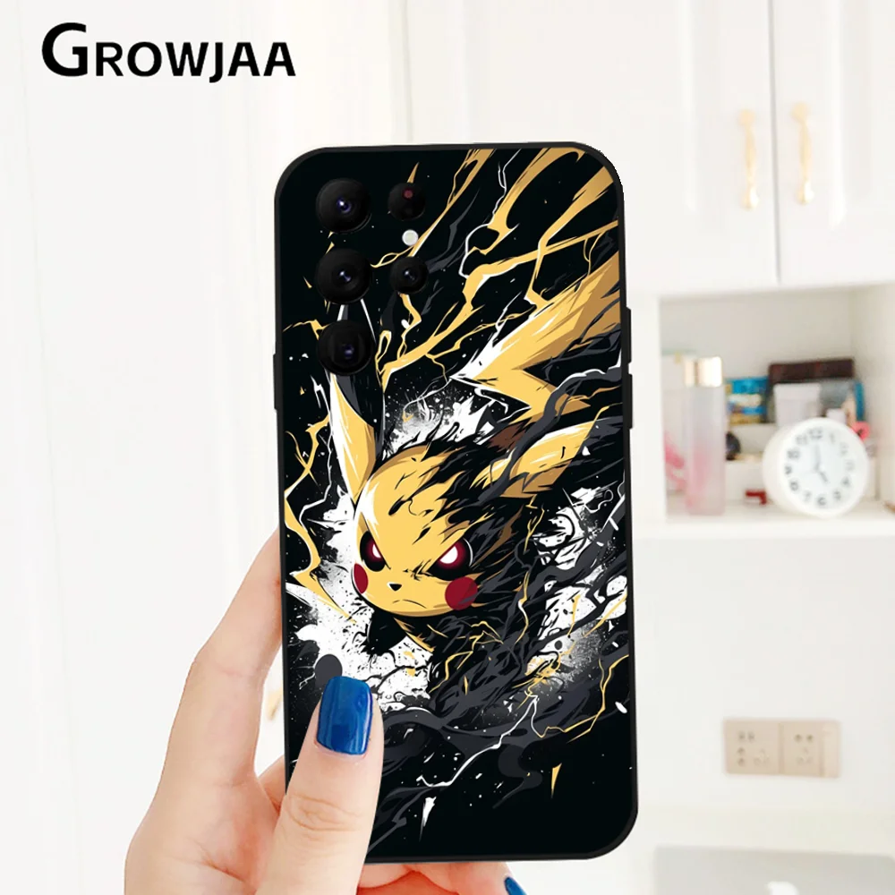 Pikachu casing ponsel Pokemon, sarung HP silikon pelindung untuk Samsung Galaxy S24 Ultra S22 S23 Ultra S21 S20