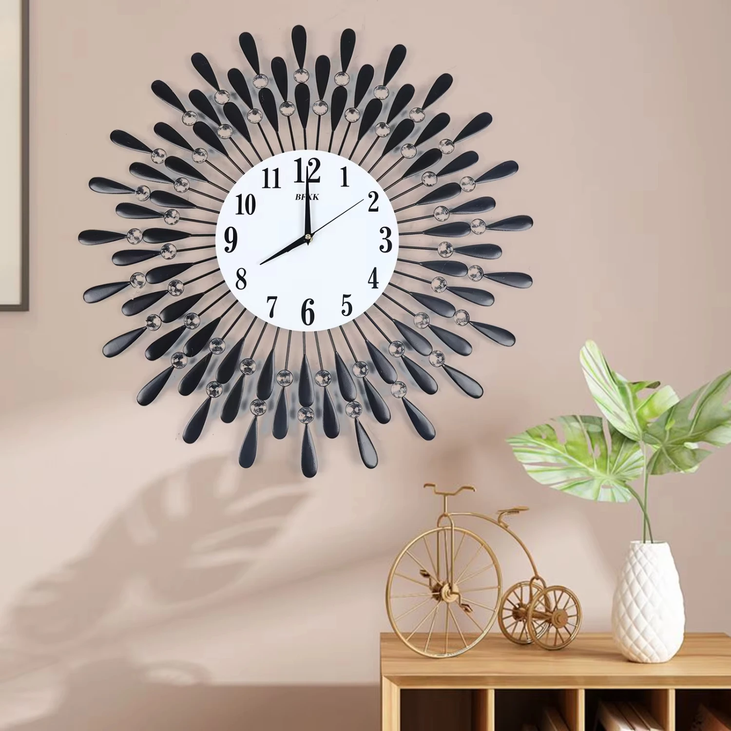 

Large Wall Clock Living Room Decor Non-Ticking Quiet Metal Quartz Clocks Modern Dial Bling Big Crystal Wall Clocks