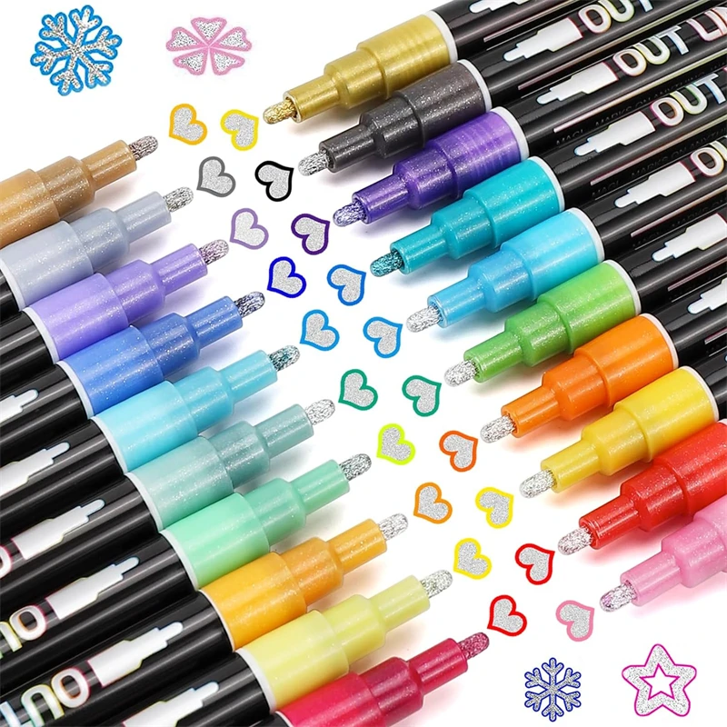 

20/12/8 Colors Metallic Double Line Glitter Pen Set Super Squiggles Sparkle Dazzlers Kid Christmas Gift Otuline Markers Doodle