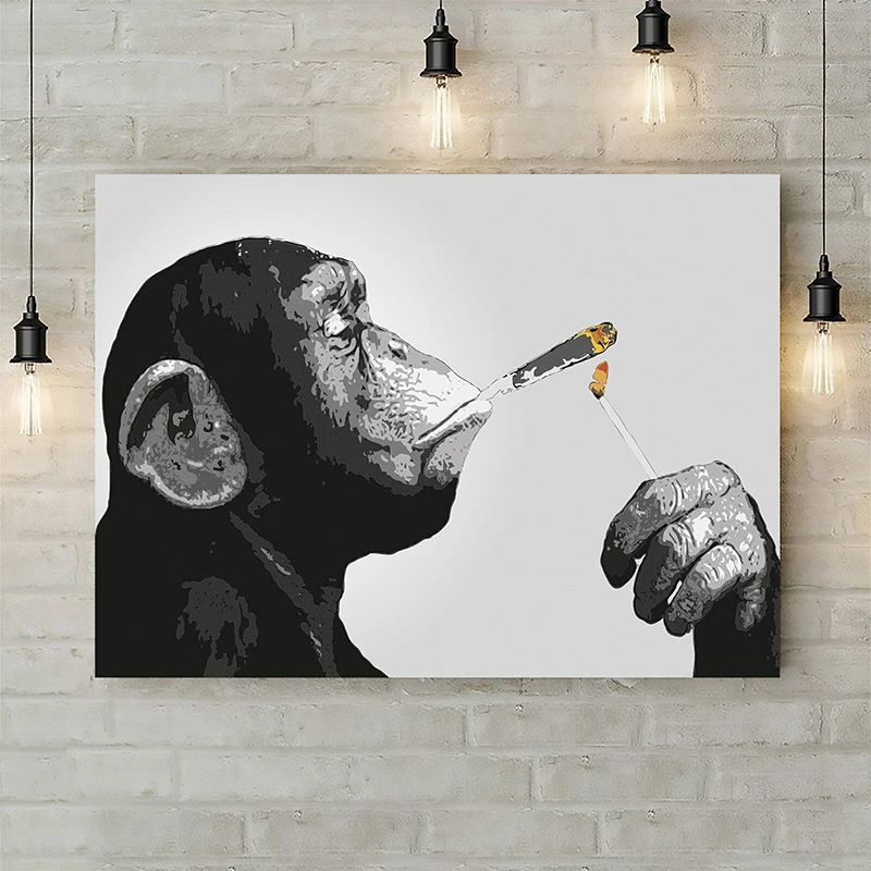 

Smoking Chimp Monkey Listen Music Posters and Prints Graffiti Art Animal Prints Modern Wall Pictures for Living Room Home Decor