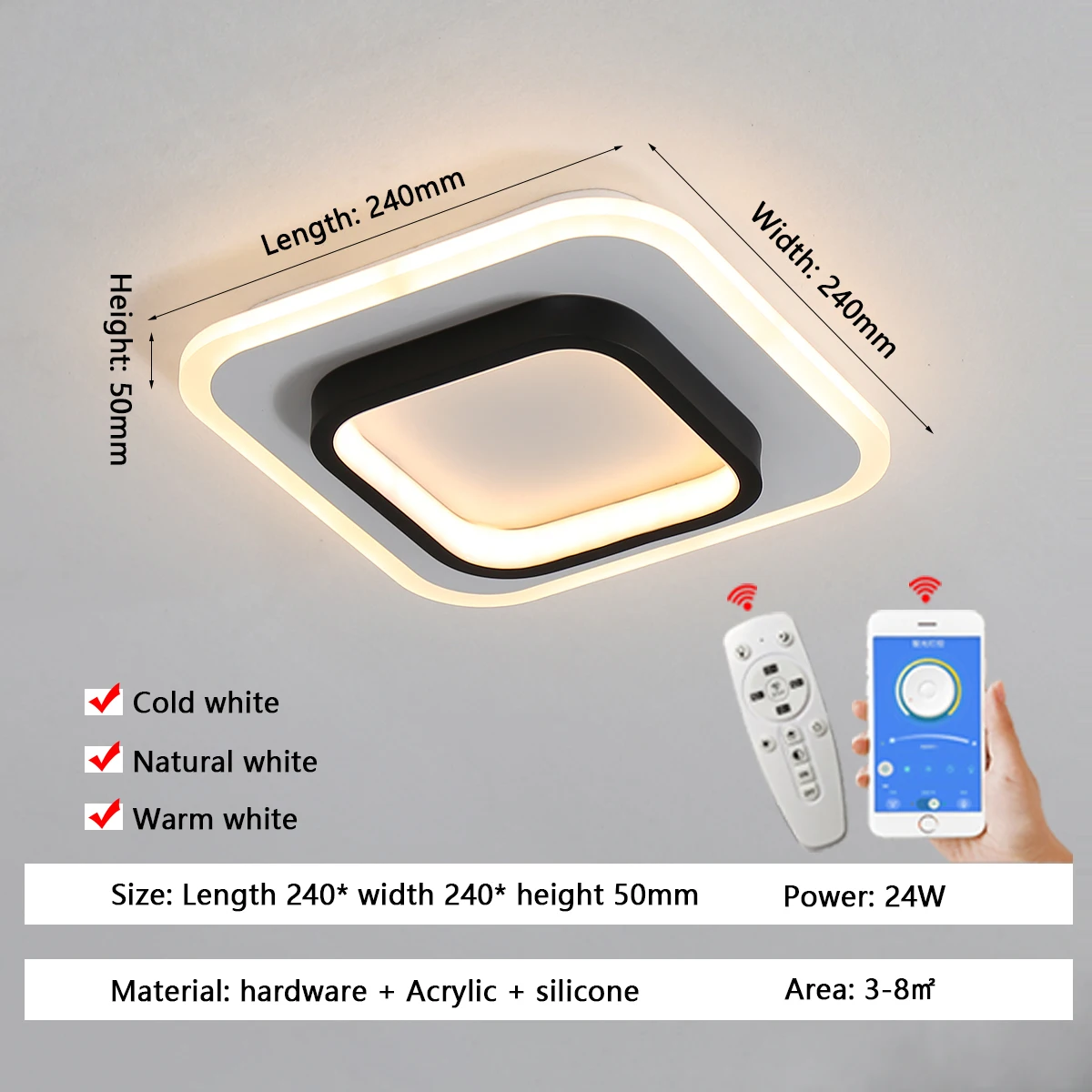 

24cm Modern Led Ceiling Lights Lamp For Corridor Foyer Wall Bed room home decor White+Black Painted Led lighting Ceiling Lamp