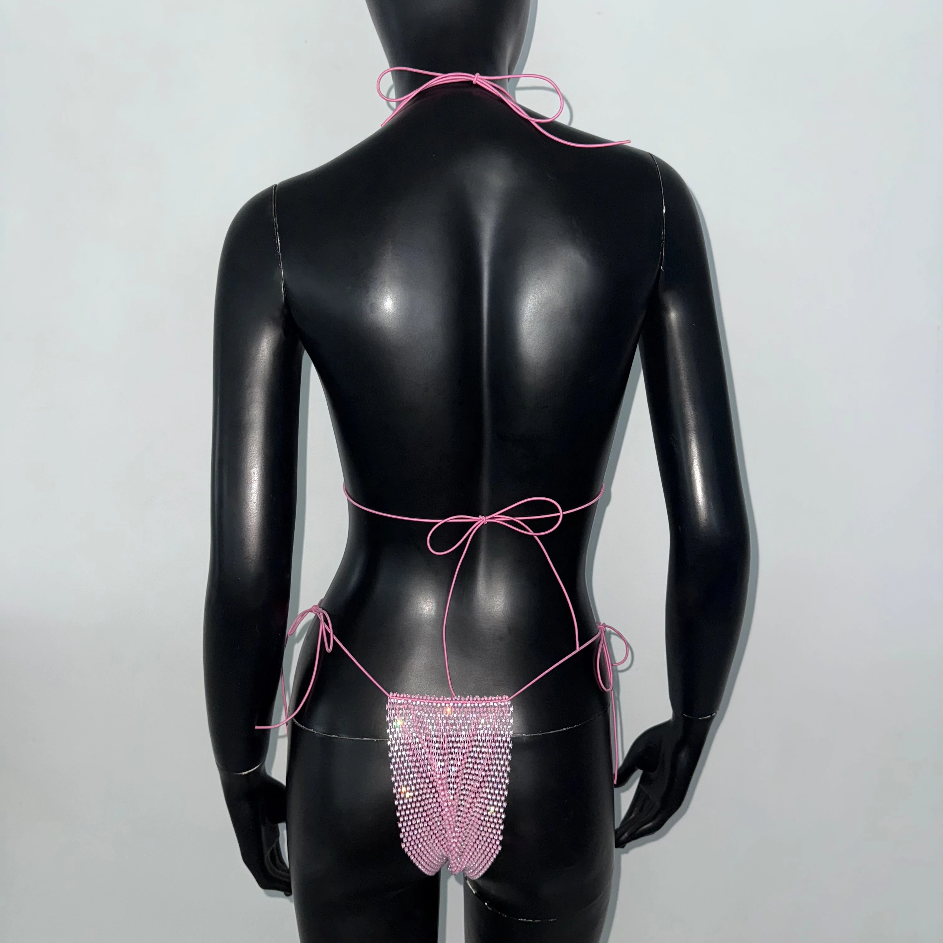 Feminino strass malha maiô de duas peças conjunto de biquíni sexy flores halter tiras biquíni feminino banho banhista