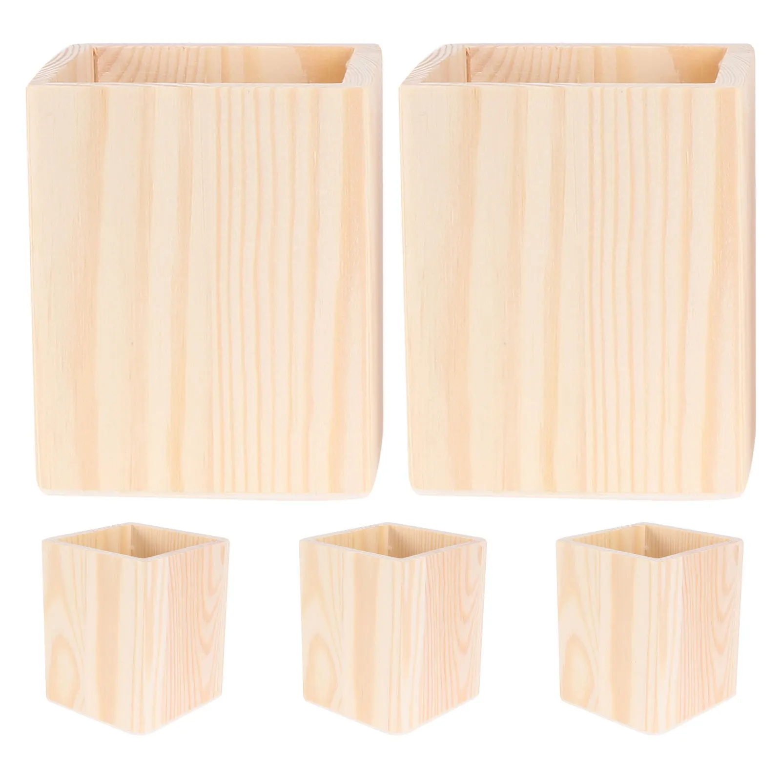 

5Pcs Wood Pen Holder Unfinished Rustic Pencil Holder Desktop Organizer Office Home Art Supplies 3.93x3.14x3.14in