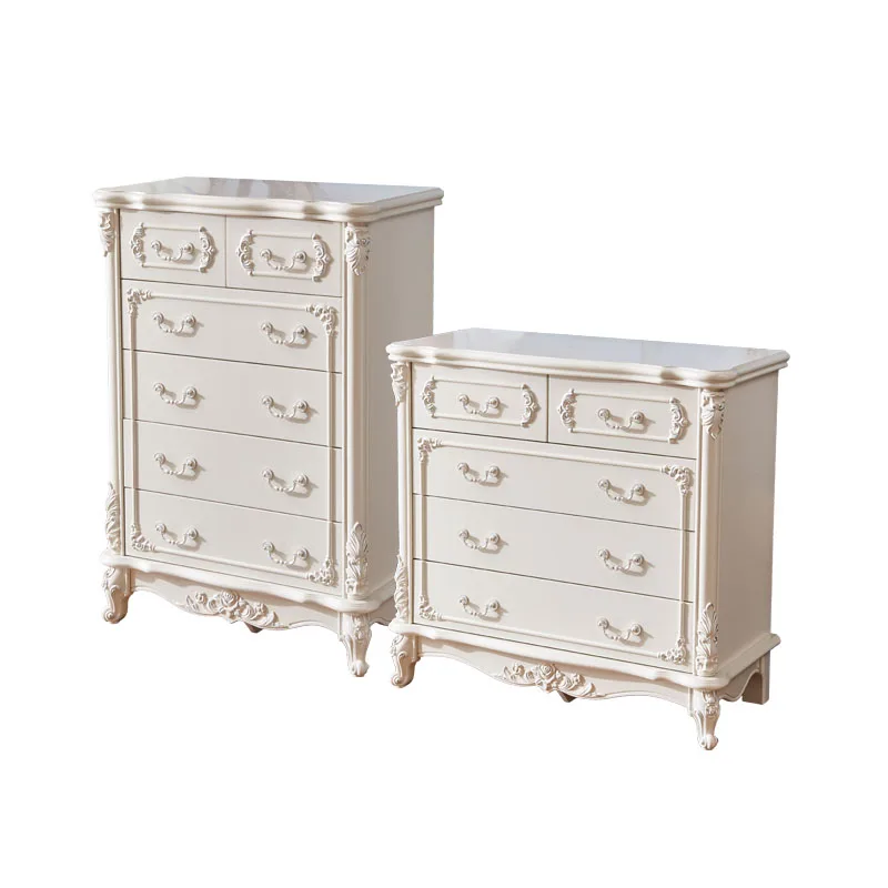 European-style chest of drawers, white painted solid wood