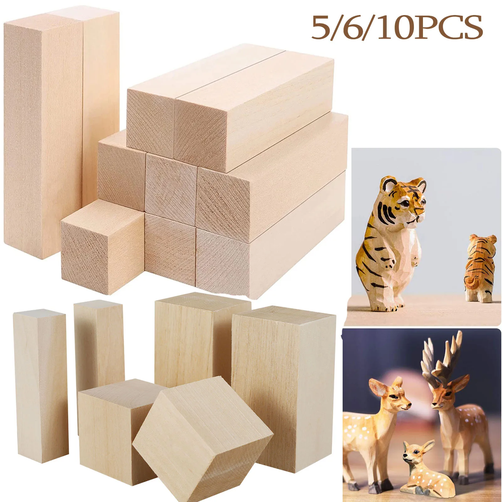 5/6/10/Uds. Bloque de tallado de tilo, corcho Natural, manualidades de madera DIY, bloque de madera sin terminar portátil, tallado, suministros de arte