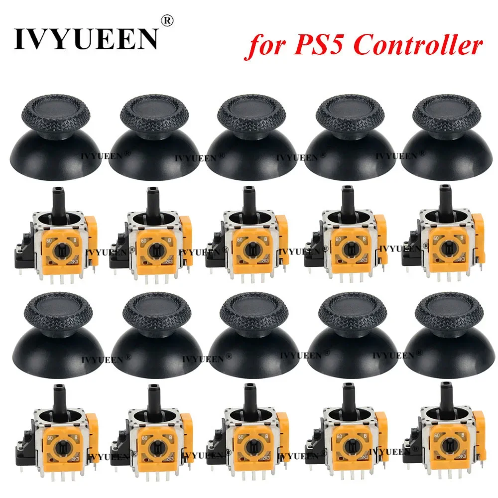 IVYUEEN 10 Sets for PlayStation 5 PS5 Controller 3D Analog Thumb Stick Sensor Module Potentiometer with ThumbSticks Caps Grips