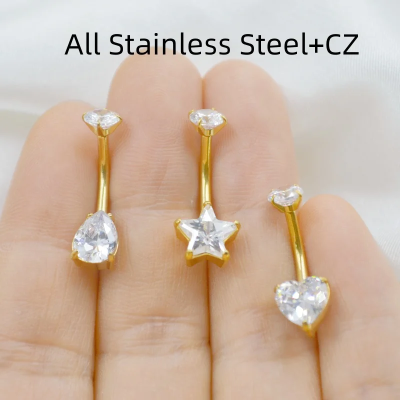 

10 шт., хирургическая сталь CZ, пупок, кольца для пупка с внутренней резьбой, ювелирные изделия для пирсинга